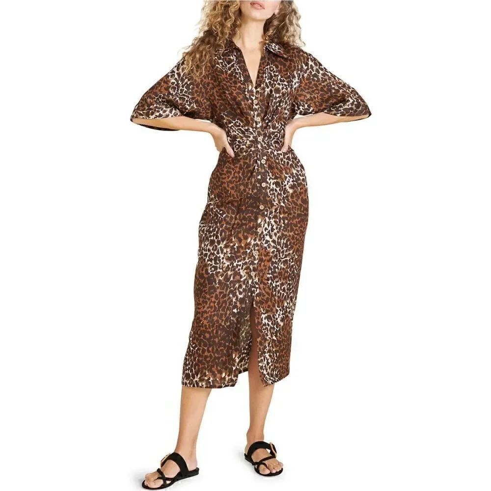 Veronica Beard Seki Printed Linen Dress in Brown Multi NWT Size 0